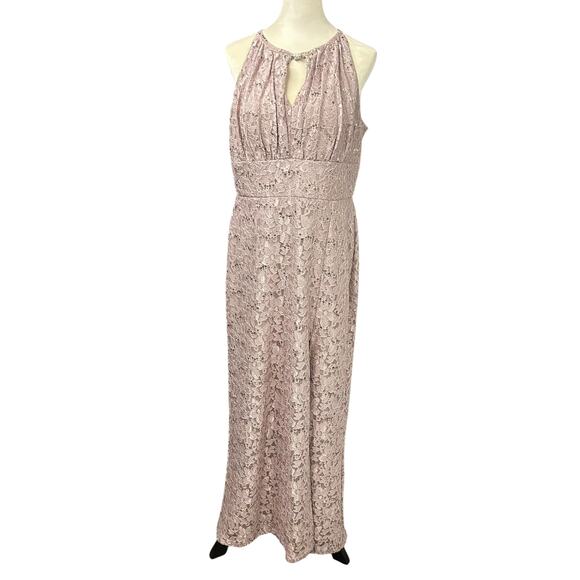 Oleg‎ Cassini Blush Sequin Lace Gown Formal Maxi Dress Evening Glam 14 Elegant - Picture 1 of 12
